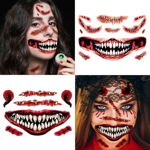 Cerlaza Halloween Temporary Tattoos - Scary Clown & Zombie Face Makeup Kit