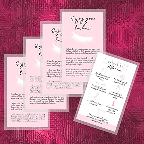 Lash Extension Aftercare Cards | 50 Pack | Business Card Size 3.5 x 2" inches | Eyelash Extension Supplies | White and Light Pink Design