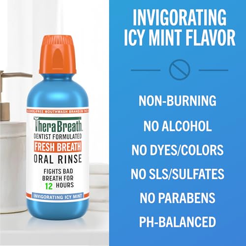 TheraBreath Alcohol-Free Mouthwash, Icy Mint, 16 Fl Oz (2-Pack)
