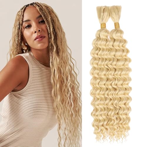 Freiuoke Blonde Braiding Hair 14 Inch Deep Curly Wave 2 Bundles Human Hair