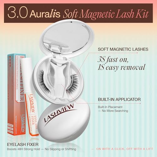 LASHVIEW Upgrade Magnetic Eyelashes with Applicator, Reusable Soft Magnetic Lashes Natural Look with 0.17mm Ultra-Thin Magnets No Glue Needed Easy to Wear and Remove-N24