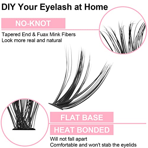 Fenshine Cluster Eyelash Extensions, 280pcs 40D, 0.07 D Curl 13mm Natural False Eyelashes, Soft Individual Lashes DIY Extension