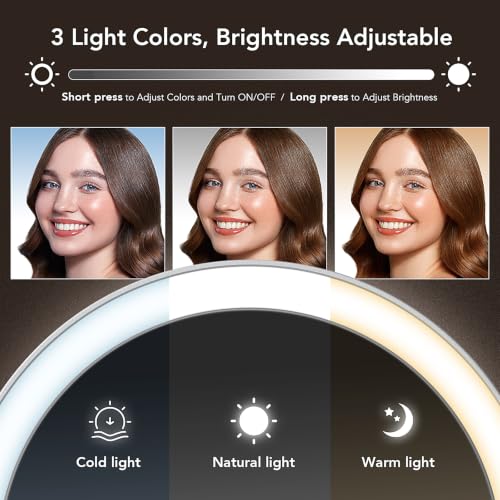LitBear Rechargeable Double-Sided Travel Makeup Mirror with Lights, 10X/1X Magnification, Dimmable Touch Screen, Portable Beauty Mirror, Green