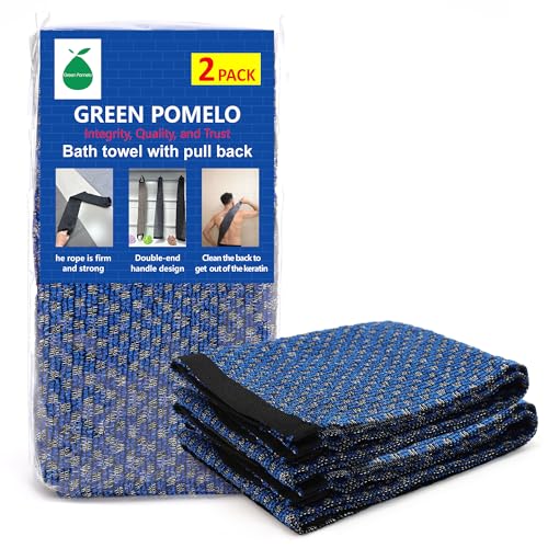 Japanese Exfoliating Loofah Back Scrubber - Shower Bath Towel for Men & Women (2 Pack Blue, 33.4" x 11.8")