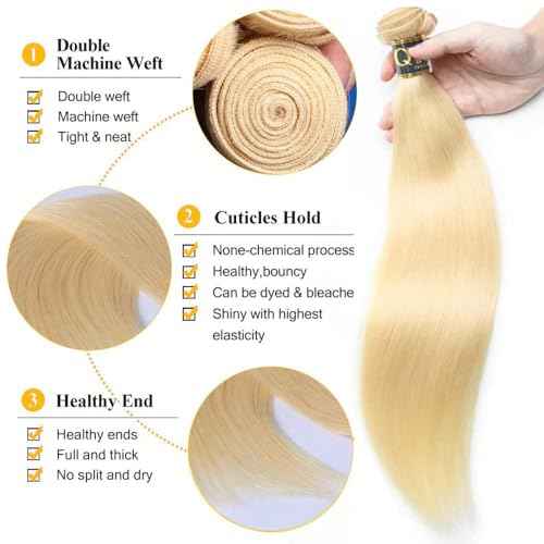 QTHAIR 613 Blonde Bundles 16" 18" 20" 300g 16A Grade Brazilian Virgin Straight Human Hair 3 Bundles 100% Unprocessed Virgin Remy Blonde Hair Weave For Women