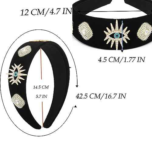 Black Baroque Wide Headbands Rhinestone Evil Eyes Hairbands Vintage Crystal Hair Band Party Prom Headpieces for Women