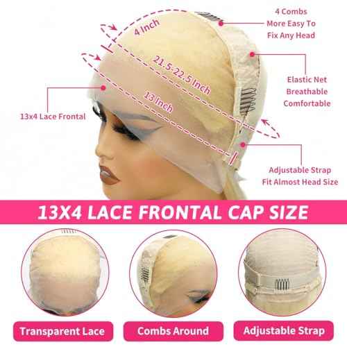 Bob Wig Human Hair 13x4 HD Lace Frontal Short Straight Lace Front Bob Wigs for Black Women Human Hair Pre Plucked Glueless Side Part 200% Density 613 Blonde Color 10 Inch
