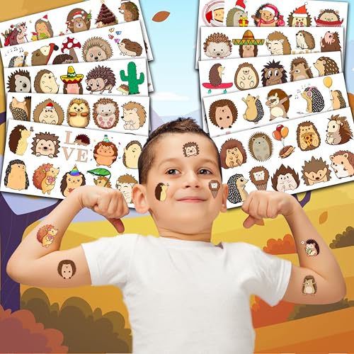 Hedgehog Temporary Tattoos - 10 Sheets, 100 PCS Party Favors