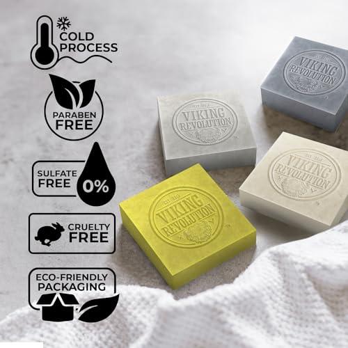 Viking Revolution Natural Soap for Men - Mens Soap Bar with Essential Oils Cold Pressed Bar Soap for Men - Nourishing Soap with Tea Tree, Clary Sage, Peppermint Eucalyptus, Bergamot (4 Pack)