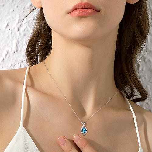 SMILEST Christmas Gifts for Women - 925 Sterling Silver Oval Sparkle Birthstone Pendant Necklace, Gemstone Pendant Anniversary Birthday Gifts for Women Wife Girlfriend Mom Grandma Birthstone Necklace