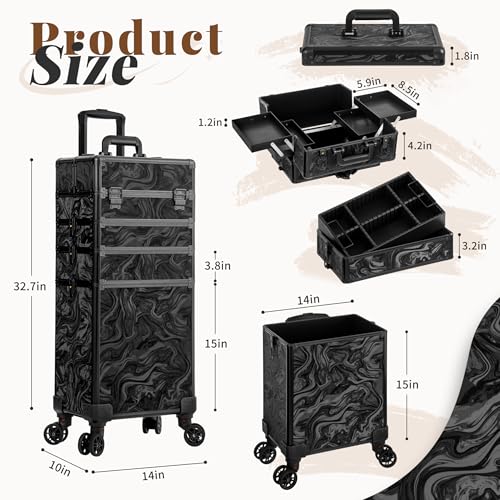 5-in-1 Rolling Makeup Train Case with Wheels | Professional Cosmetic Trolley