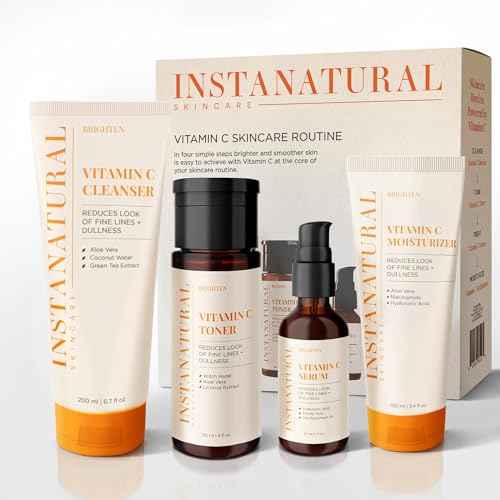 InstaNatural Vitamin C Four Step Skin Care Set with Face Wash, Toner, Serum & Moisturizer | All Natural Brightening & Hydrating Routine with Botanical Extracts ? 1.68 Fl Oz (Pack of 4)