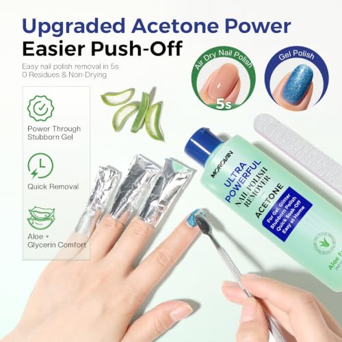 Morovan Acetone Nail Polish Remover - Aloe Infused Gel Soak-Off (8 oz)