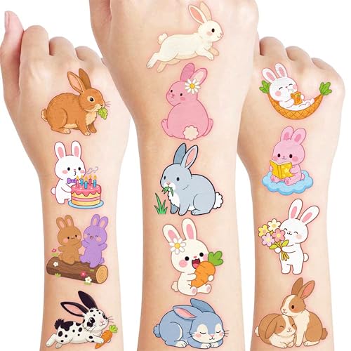 96 Bunny Temporary Tattoos for Kids - 8 Sheets