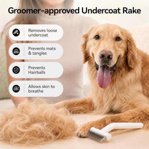 Aumuca White Undercoat Rake for Dogs, Cats, Horses - Deshedding & Dematting Tool