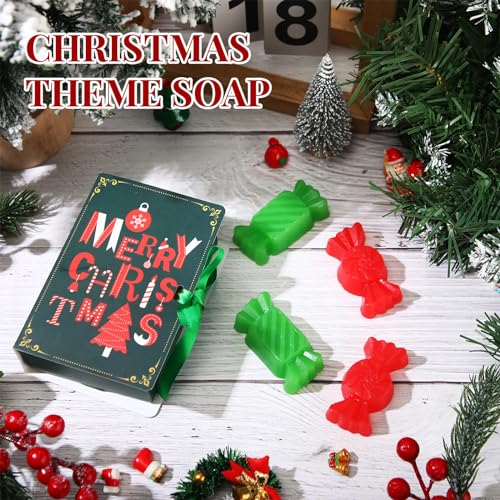 Demissle 4 Pcs Handmade Soaps Bath Gift Set Candy Soaps Holiday Mini Scented Soap Bath Soaps with Plus Christmas Gift Box for Kids Women Valentine¡®s Day Guest Bathroom(Candy)