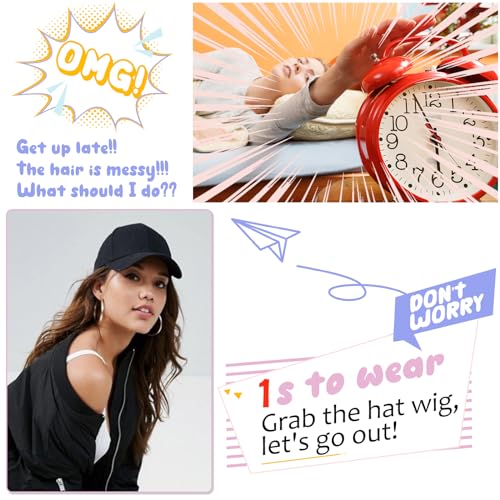 Baseball Hat Wig with Hair 24" Adjustable Black Cap