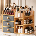 X-cosrack Natural Bamboo 3-Tier Large Makeup Organizer with 3 Drawers & 10 Compartments