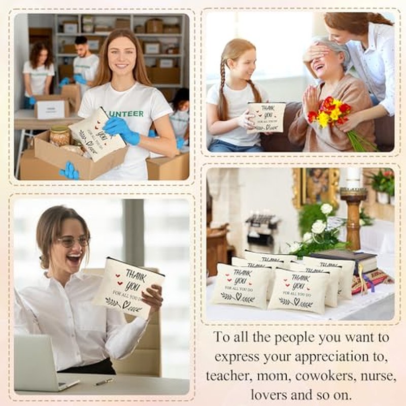 Coume 12-Pack Inspirational Makeup Bags for Teachers & Nurses