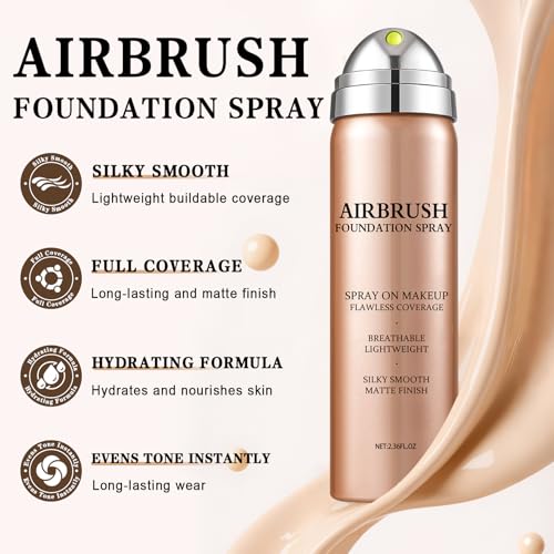 Airbrush Foundation Spray - Full Coverage Mist Makeup #02 Beige