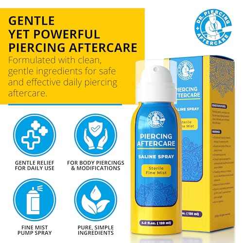 Dr. Piercing Aftercare ? Piercing Aftercare Sterile Saline Spray - Sterile Saline Solution for Piercings - Ear Piercing Cleaner Saline Wash Spray - Nose, Ear, Belly & Piercing Bump ? 4.0 oz