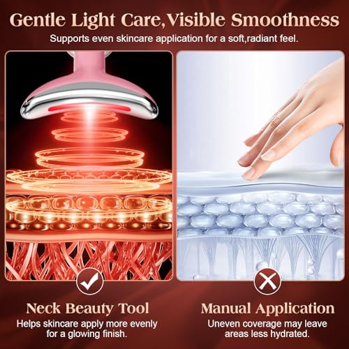 Pink Face and Neck Massager with Smart Vibration, Red Light & EMS Modes - Mdewirt