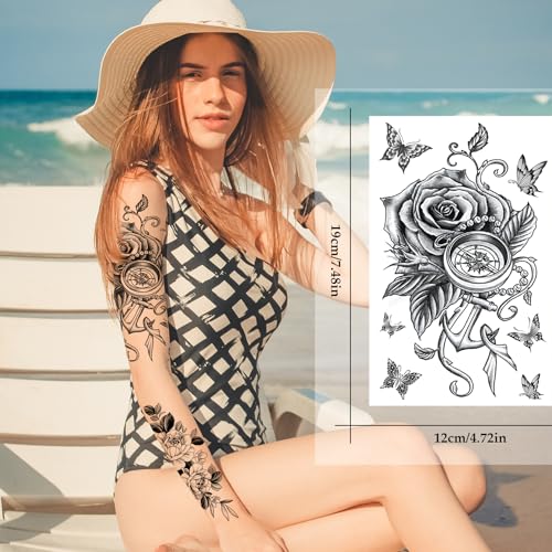 VERKSTAD Waterproof Temporary Tattoos for Women, 68 Sheets Floral Flower Butterfly