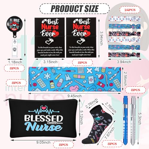 72 Pcs Nurses Gifts Bulk Nurses Week Appreciation Gift Women with Socks Makeup Bags Penlight Badge Reels Headband Bracelet Hair Rope for Employees Doctors Team Nursing Pharmacists Staff