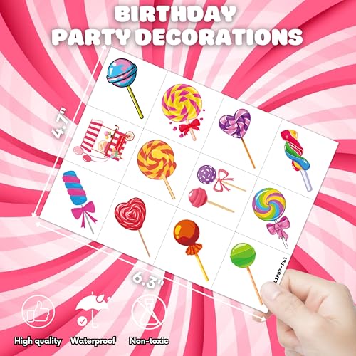 96 PCS Lollipop Temporary Tattoos - Colorful Candy Party Favors
