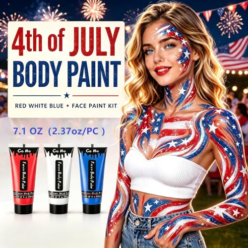 Red White Blue Face Paint 7.1 oz – Water Based 4th of July Makeup