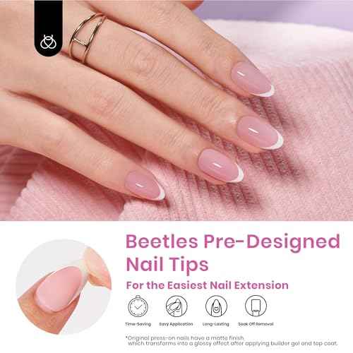 Beetles French Tips Press On Nails: 224 Pcs Pink French Tip Nails Short Almond Fake Nail Tips, Soft Gel Nail False Nails No Need to File DIY Art Design Gifts for Women