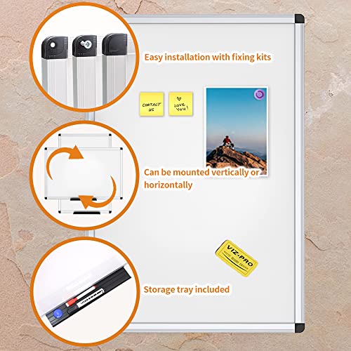 VIZ-PRO Magnetic Whiteboard/Dry Erase Board, 18 X 12 Inches, Includes 1 Eraser & 2 Markers & 4 Magnets