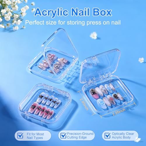 16 Pcs Acrylic Press-On Nail Storage Boxes with Tape