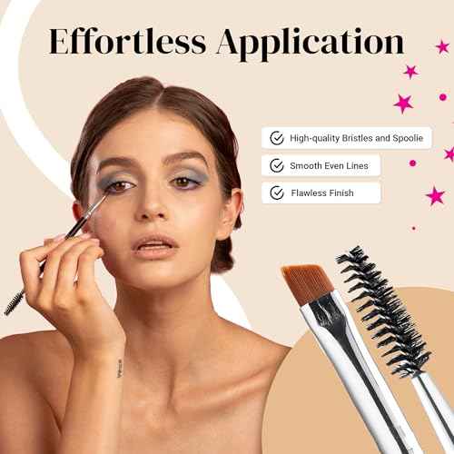 KESHIMA Angled Eyeliner Brush Duo ? Extra Fine Precision Eye Liner Brush & Spoolie ? Dual-Ended Tool for Liner Application, Eyebrow Grooming, Shaping & Blending Powders, Gels & Liquids