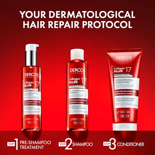 Dercos Collagen Peptide 17 Ultra-Repairing Conditioner, 200ml, Anti Hair Fall & Bond Repair for Damaged Weak Hair, Strengthens, Detangles, Boosts Shine & Volume