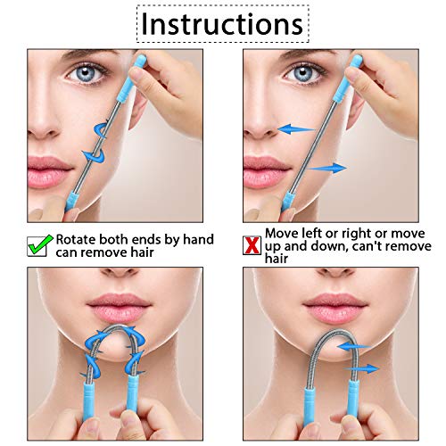 14 Pieces Facial Hair Remover Spring Epilator Set Eyebrow Razors Beveled Tweezers Removes Hairs Women Face Threading Tool(Color A)
