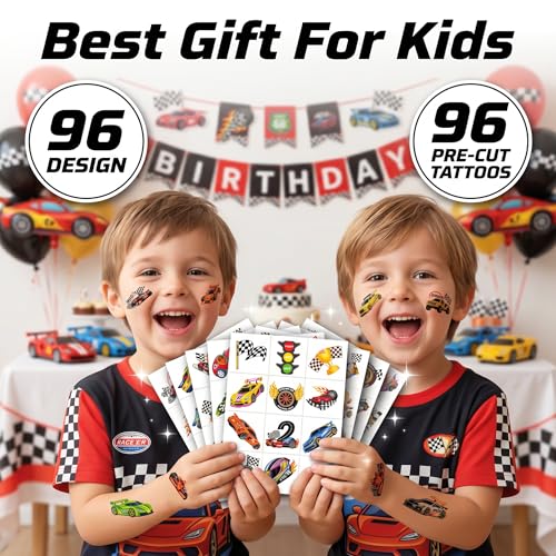 96 Race Car Temporary Tattoos for Kids | Colorful Designs