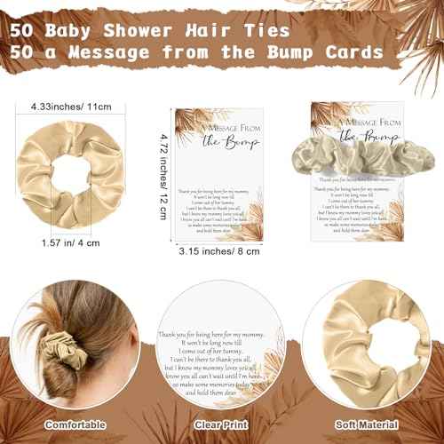 Yinkin 50 Sets Boho Baby Shower Favor for Guests Baby Shower Hair Ties Favors 50 Brown Scrunchies 50 a Message from The Bump Thank You Cards Boho Scrunchies Party Favor for Guest Gender Reveal