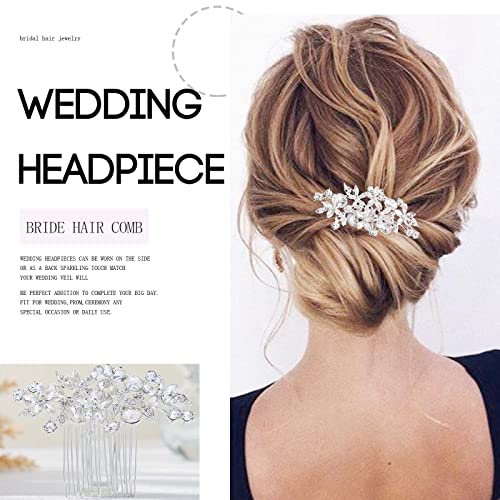 Silver Rhinestone Wedding Hair Comb Bridal Crystal Flower