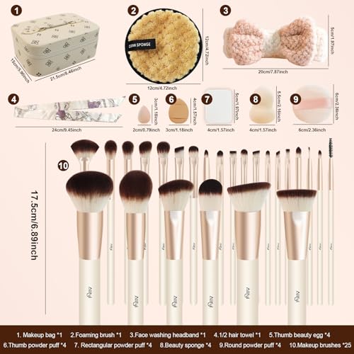 49 Pcs Makeup Brushes Set, Professional Premium Make up Brushes Kit with Leather Case, Complete Makeup Brush Set for Foundation, Blush, Contour, Concealer Eye and Face Makeup Cosmetic Tools