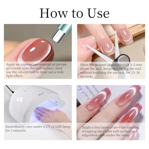 Pink Cat Eye Nail Magnet Set 5pcs 3-in-1 Magnetic Nail Art Kit for Beginners