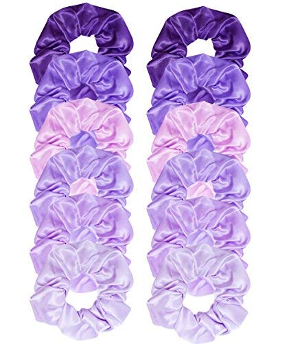 Jaciya 12 Pack Elastics Band Hair Scrunchies Purple Satin Scrunchy Elastic Hair Bobbles Scrunchies Hair Ties Ponytail holder Hair Accessories for Women Girls