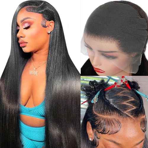 28 Inch 13x6 Lace Front Wigs Human Hair 200 Density HD Full Frontal Straight Lace Front Real Human Hair Wigs Pre Plucked for Women Tiny Knots No Tangle Minimal Shedding Longer Lifespan