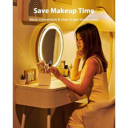 [Upgrade] Rotating Makeup Brush Holder, [Large Capacity] 5 Slot Cosmetics Make up Brush Organizer Storage for Dresser, Countertop, Vanity & Bathroom