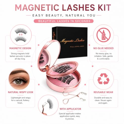 Magnetic Eyelashes with Applicator - 4 Pairs Reusable 3D Lashes