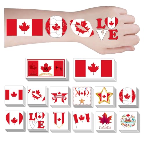 56Pcs Canadian Flag Temporary Tattoos Waterproof
