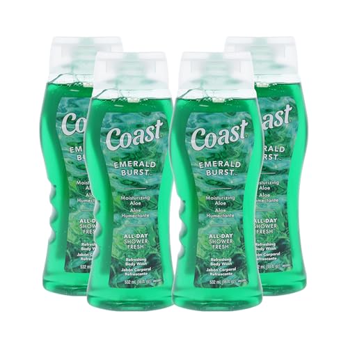 Coast Emerald Burst Body Wash - Hydrating Body Wash - Gentle Cleansing Shower Gel for Dry Skin with Moisturizing Aloe Formula - Fresh Scent - 4 pc
