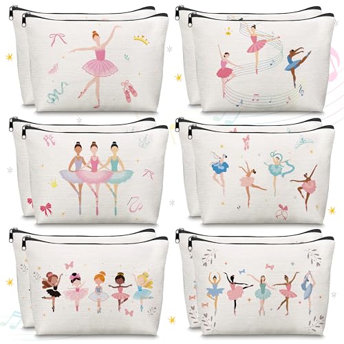Y1tvei Ballerina Canvas Makeup Bags - Cute Ballet Dancing Girls Watercolor Cosmetic Bag Gift for Ballet Lover Small Portable Travel Toiletry Zipper Canvas Pouch for Holiday Birthday Dance Stuff, 12Pcs