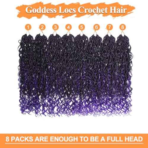 24 Inch Goddess Locs Crochet Hair 8 Packs Faux Locs Crochet Hair for Black Women 1B/Purple Pre-curled River Locs Hair for Women Pre Looped Bohemian Hair Synthetic Extensions (1B/Purple,24 Inch)