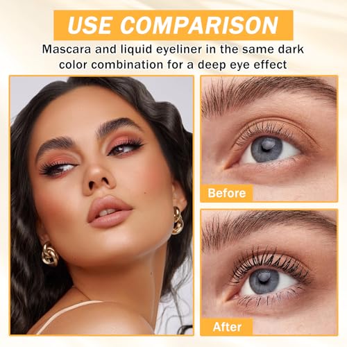 6PCS Black Mascara & Eyeliner Pen Makeup Gift Set,Waterproof Long Lasting Smudge Proof Volume and Length Mascara, Easy to Use, Highly Pigmented Liquid Eye Liner Pencils for Women
